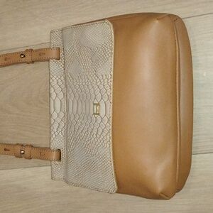 Halston Genuine Leather Crossbody Bag w/ Snake Embossed Flap- New!